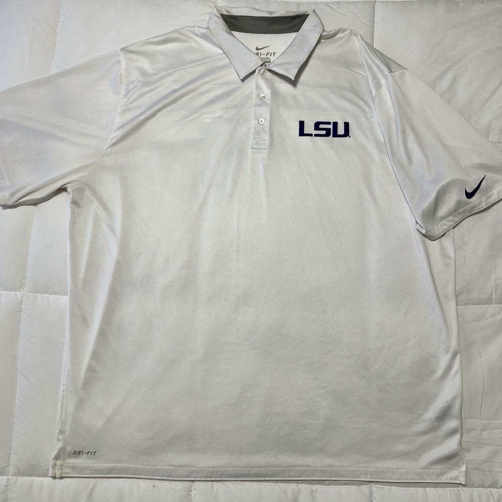 Nike Dri-Fit LSU Tigers Men's Polo Shirt White 3XL Short Sleeve